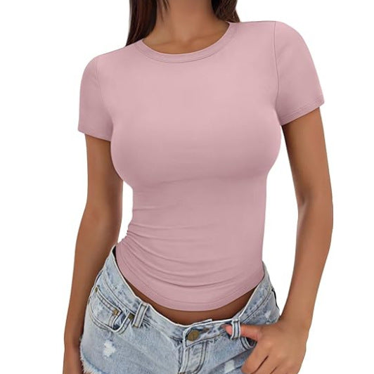 Camiseta informal de verano para mujer, color liso, cuello redondo, sin mangas