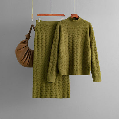 Ensemble pull et jupe en tricot décontracté de couleur unie pour femme