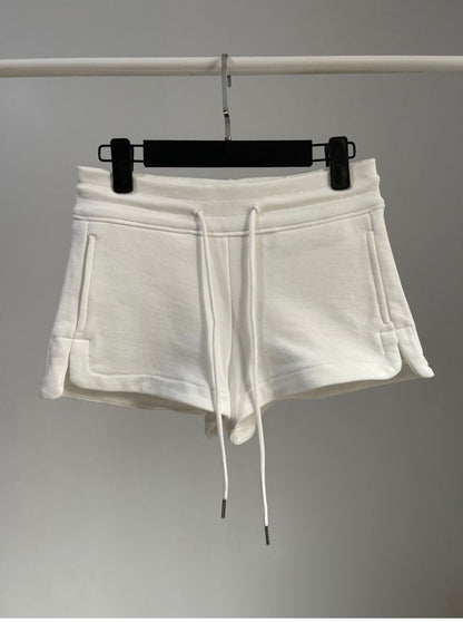Pantalones cortos de cintura alta con cordón y color liso a la moda para mujer