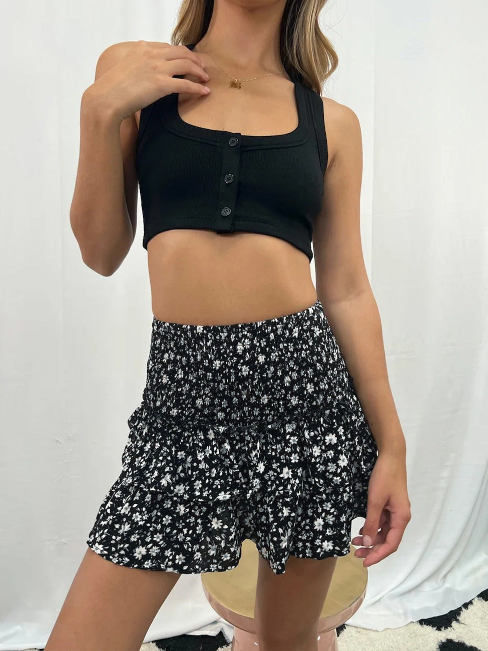 Women's Ruffled Print Fashion Tiny Flower Skirt