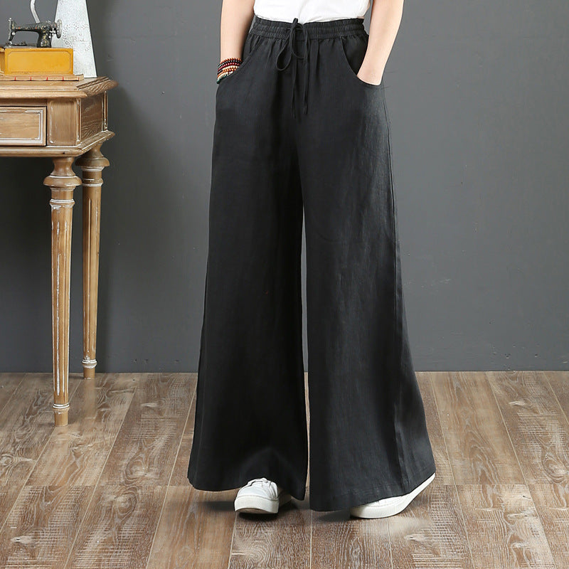 Women Fashion Casual Solid Color Cotton Linen Pants