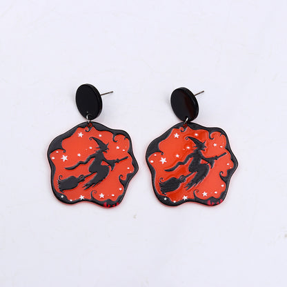 Halloween Women'S Acrylic Pumpkin Witch Cat Earrings