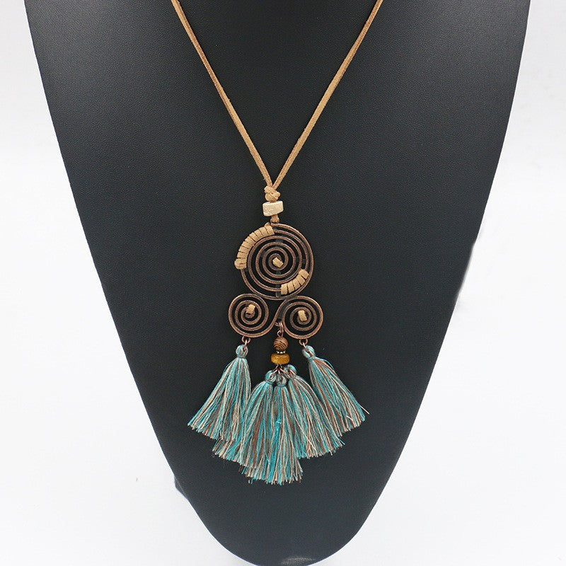 Collar con colgante de borla y cuentas bohemias vintage a la moda para mujer