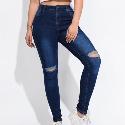 Vaqueros de cintura alta elásticos y rasgados sexys a la moda para mujer