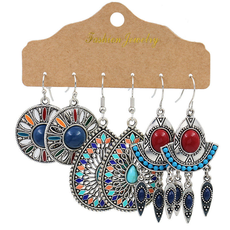 Conjunto de pendientes con borlas creativas retro de estilo étnico bohemio