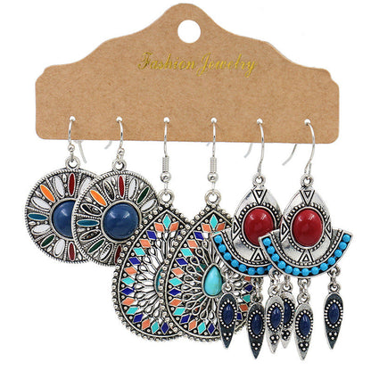 Conjunto de pendientes con borlas creativas retro de estilo étnico bohemio