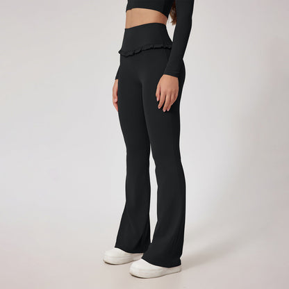 Women Fashion Casual Solid Color Lace Edge Yoga Pants