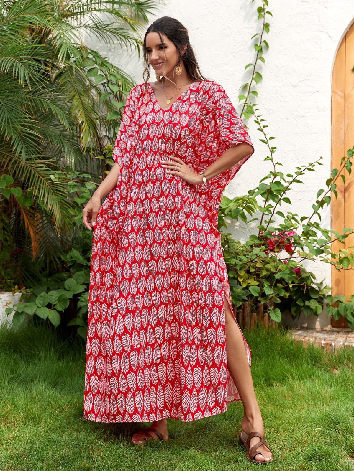 Blusa de playa bohemia con cuello en V para mujer