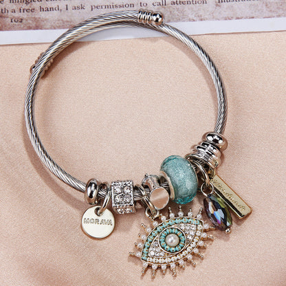 Pulsera exquisita con colgante de ojo de diablo y diamantes de imitación para mujer