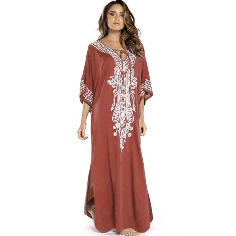 Vestido playero bohemio bordado para mujer, estilo vacaciones