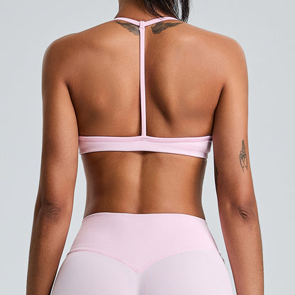 Soutien-gorge de yoga dos nu sans coutures de couleur unie pour femme
