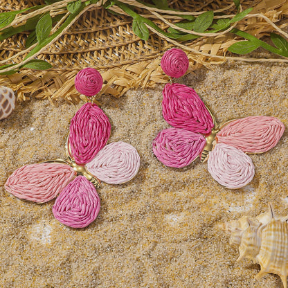 Boucles d'oreilles papillon multicolores en raphia pour femmes