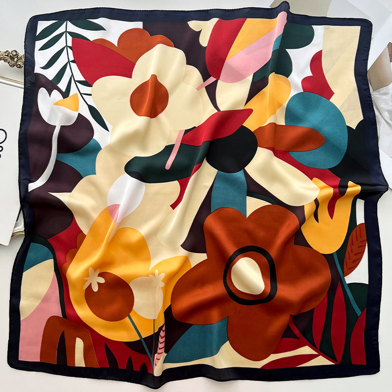 Pañuelo cuadrado de seda estampado a la moda para mujer: elegante accesorio de poliéster