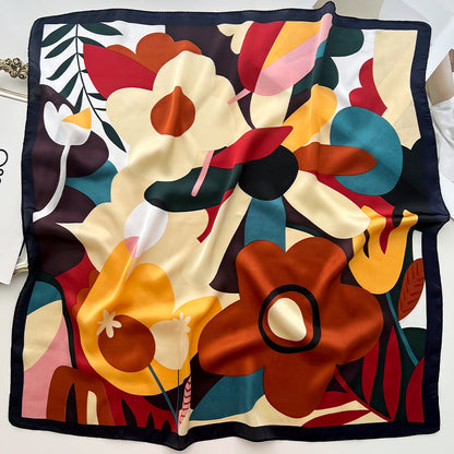 Pañuelo cuadrado de seda estampado a la moda para mujer: elegante accesorio de poliéster