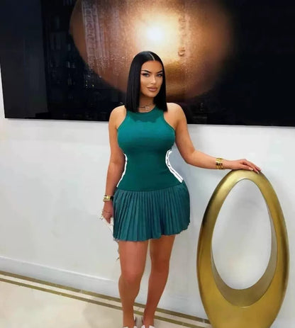 Robe plissée sexy à blocs de couleurs pour femmes