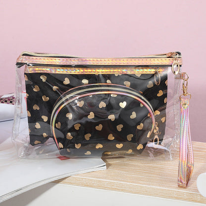 Bolsa de cosméticos de moda con estampado de corazón simple para mujer