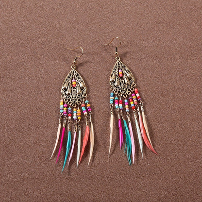 Bohemian Ethnic Style Retro Tassel Feather Earrings