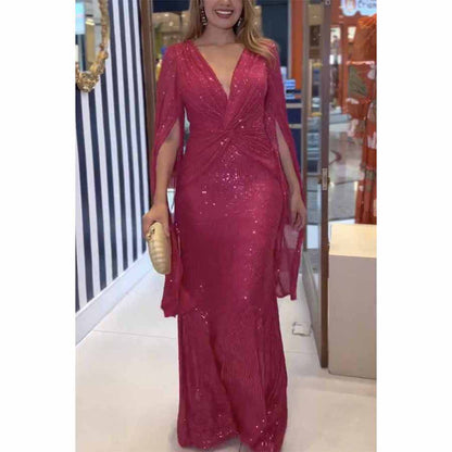 Women Fashion Elegant Solid Color Sequins Dress