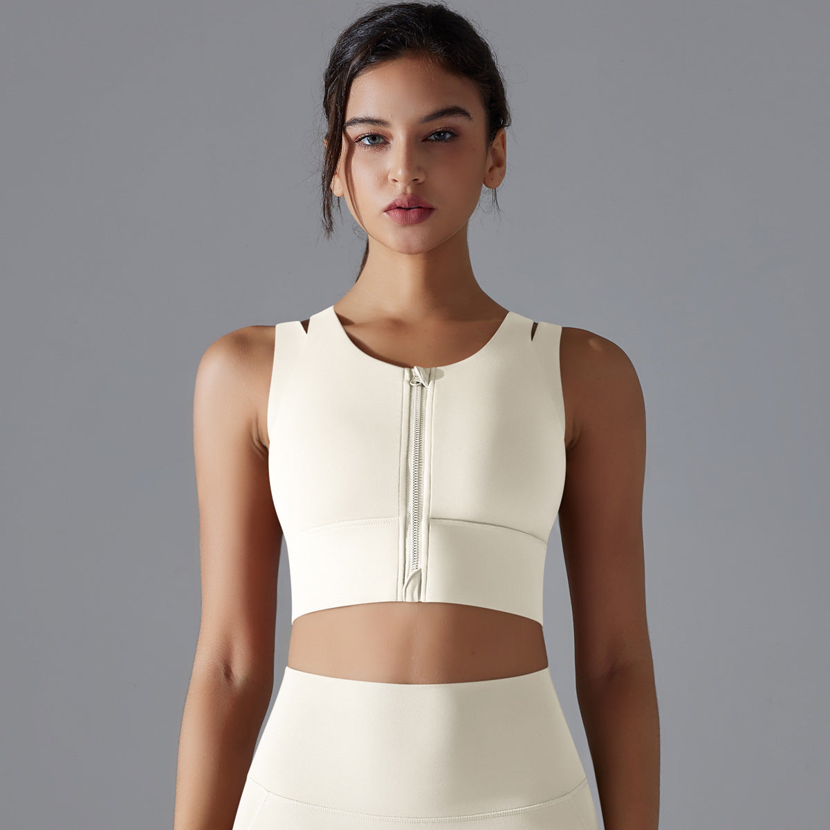 Soutien-gorge de sport sans manches à fermeture éclair pour femme