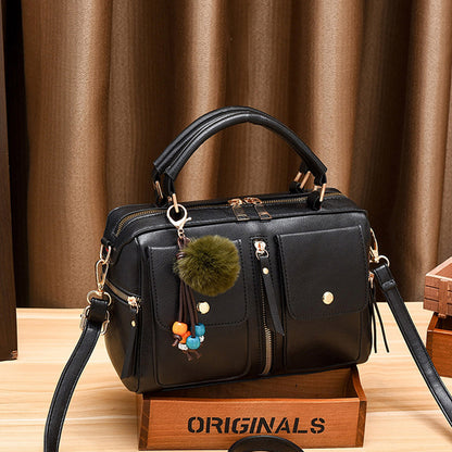 Bolso de mano informal de piel sintética con cremallera para mujer, color liso