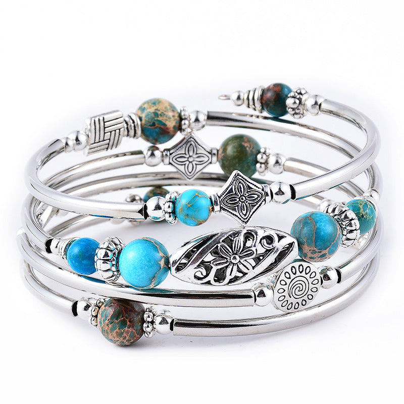 Pulsera bohemia de cuentas de piedra natural para mujer