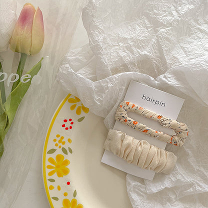Conjunto de pinzas para el cabello de tela floral con diseño de rectángulo hueco y color sólido para mujer 