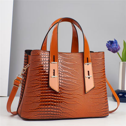 Sac à main décontracté de grande capacité pour femme, couleur unie, motif crocodile
