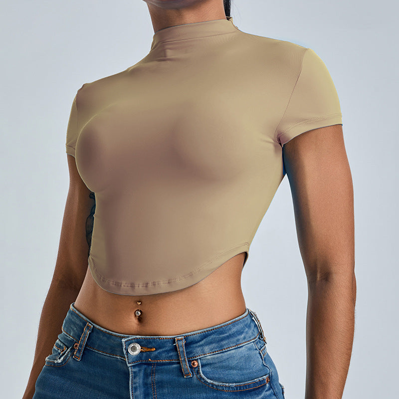 Top de yoga ajustado, de secado rápido y cuello alto para fitness