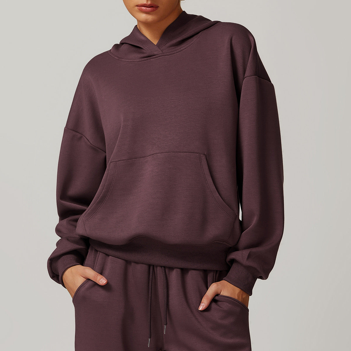 Sudadera con capucha de manga larga de color liso informal a la moda para mujer