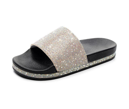 Pantuflas de plataforma con diamantes de imitación de moda para mujer