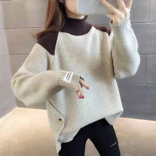 Autumn And Winter Women'S Casual Contrast Color Sweater