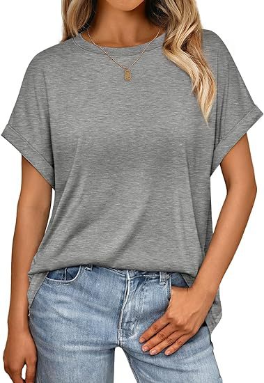 Camiseta informal de verano para mujer, color liso, cuello redondo, manga corta, sin mangas