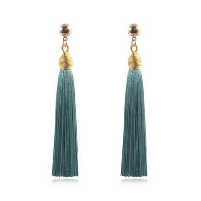 Bohemian Gold Wire Pull Hoop Tassel Earrings