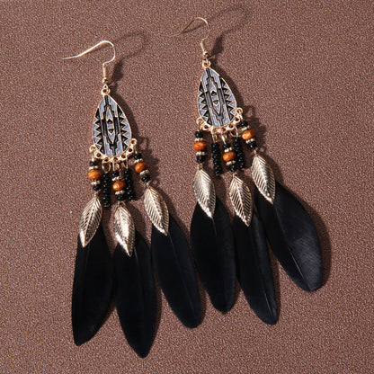 Pendientes de plumas con borlas retro de estilo étnico bohemio