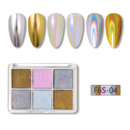 Poudre à ongles effet miroir magique solide à six couleurs