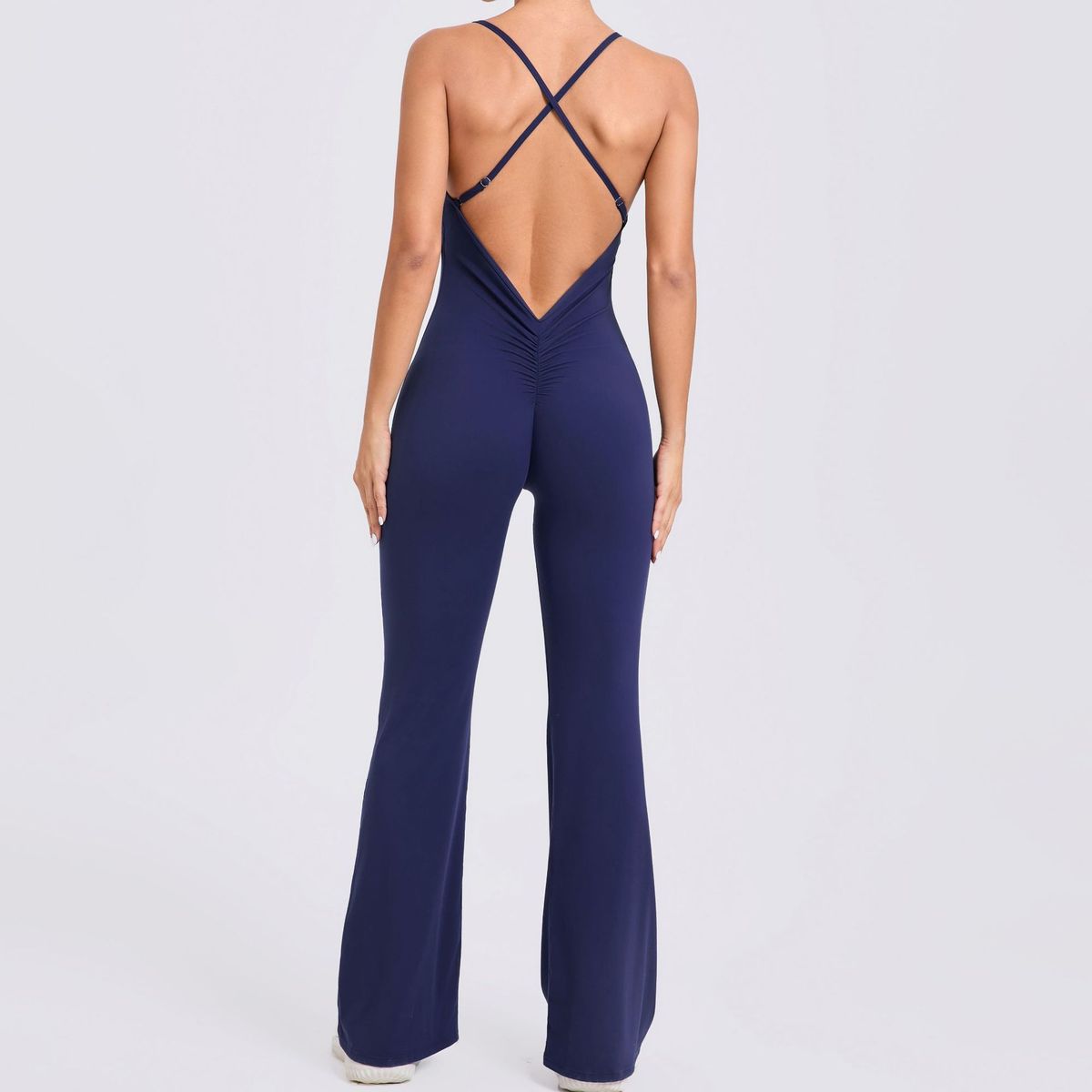 Adjustable Shoulder Strap Flared Yoga Jumpsuits for Women Cotton Blend