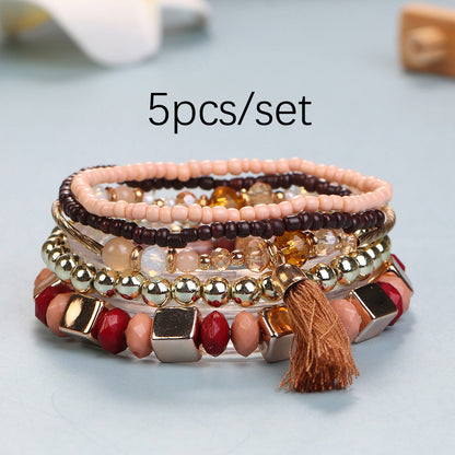 Conjunto de pulseras multicapa con flecos y cuentas bohemias