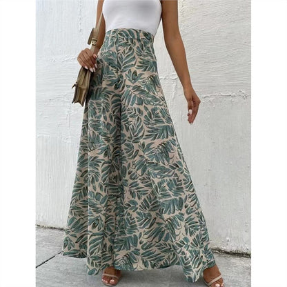 Pantalones casuales de gasa con estampado floral para mujer