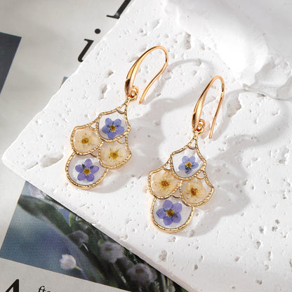 Boucles d'oreilles à fleurs séchées immortelles Dropping Glue pour femmes