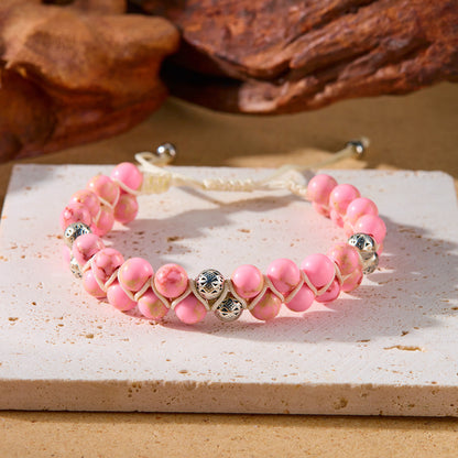 Women Fashion Casual Boho Handmade Woven Double-Layer Winding Natural Stone Bracelet