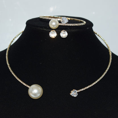 Women Fashion Simple Elegant Zircon Jewelry Trio Set