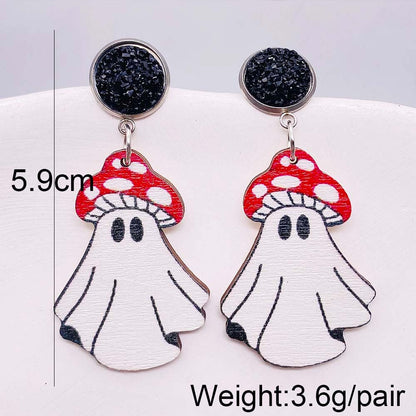 Halloween Women Fashion Retro Ghost Pulley Wooden Earrings