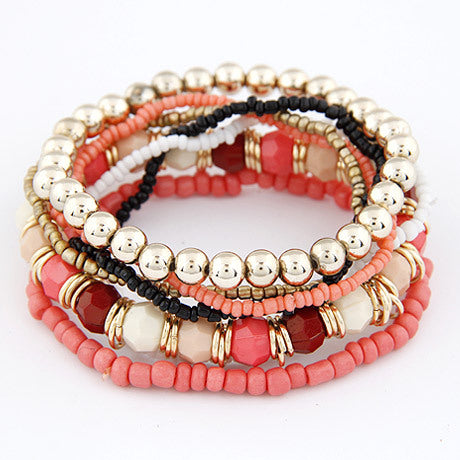 Conjunto de pulseras multicapa con cuentas multicolores bohemias
