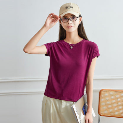 Camiseta informal de manga corta de color liso para mujer