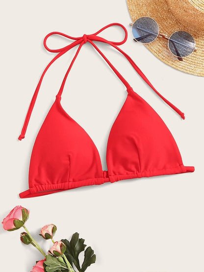 Bikini sexy de cuello halter de color sólido para mujer