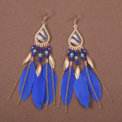 Bohemian Ethnic Style Retro Tassel Feather Earrings