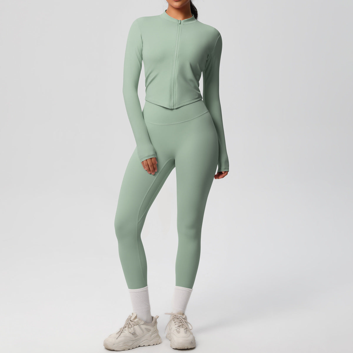 Conjunto de top de manga larga de color liso para yoga para mujer