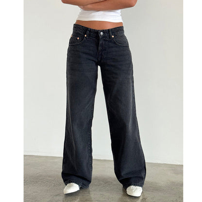 Vaqueros rectos de cintura baja de color liso retro casual para mujer