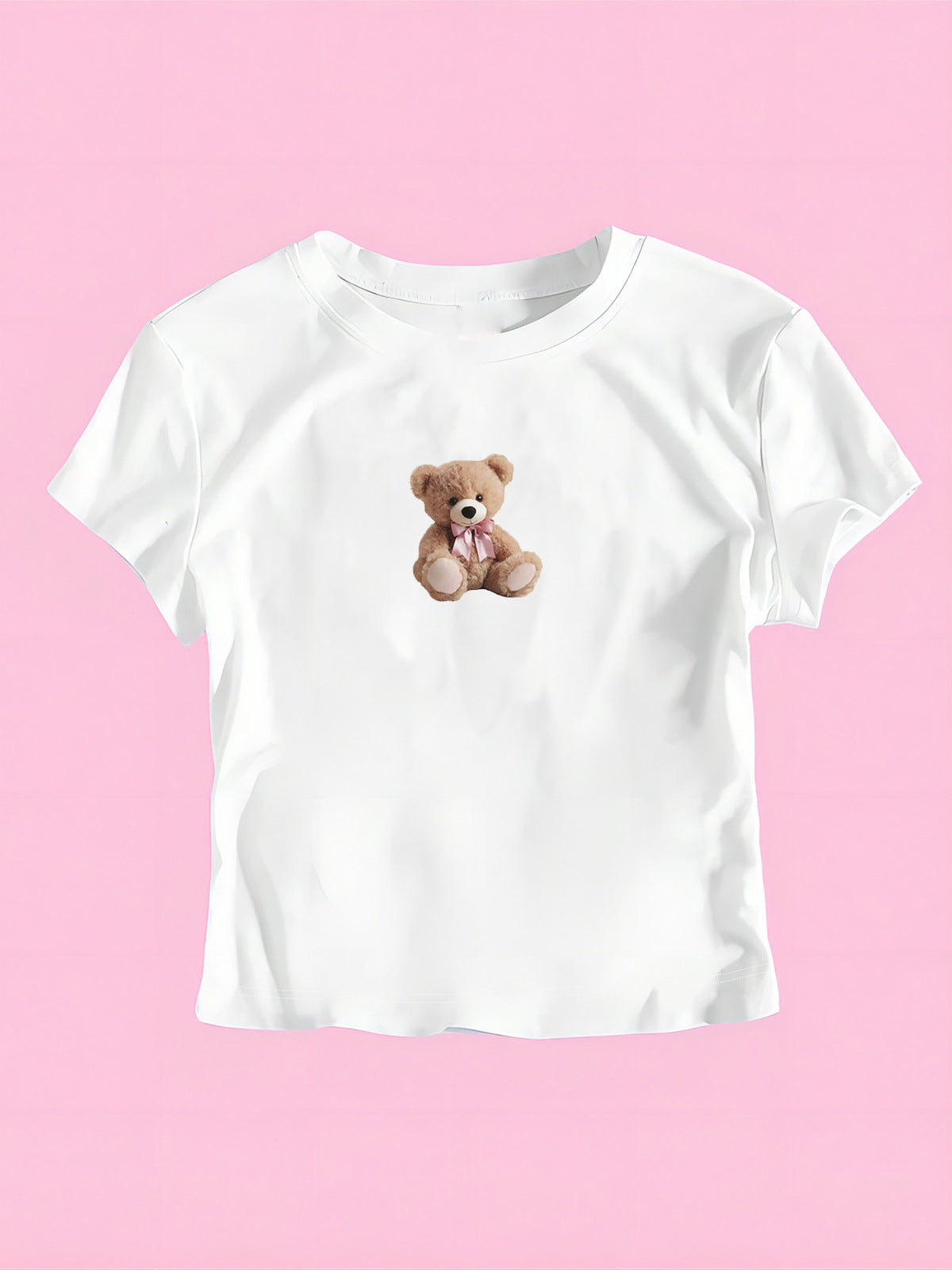 Women Fashion Casual Printed Short-Sleeve Slim-Fit Crop Top