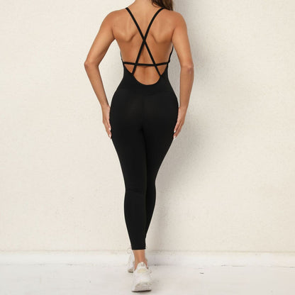 Combinaison dos nu en coton mélangé de couleur unie pour femme
